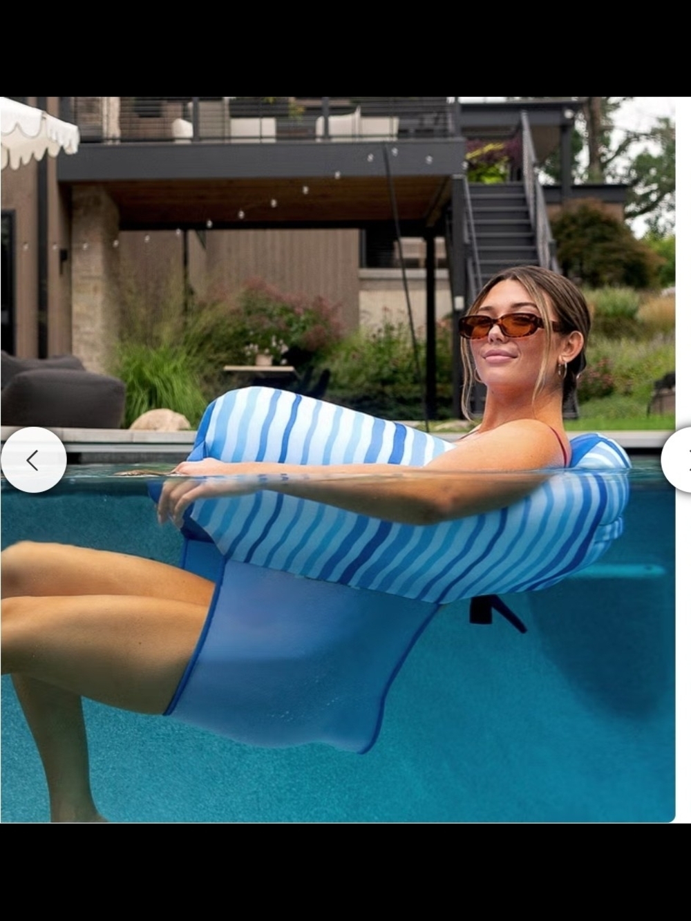 Blue Striped Inflatable Pool Float Chair - Lightweight Swim Lounger